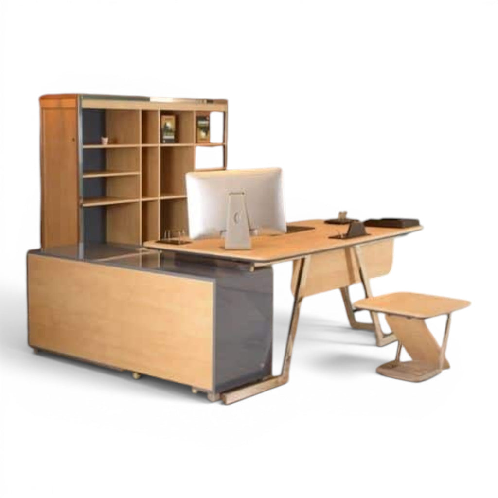 Light Brown And Grey Wood Desk Modern Workspaces - Elhelow Style office furniture, image 1