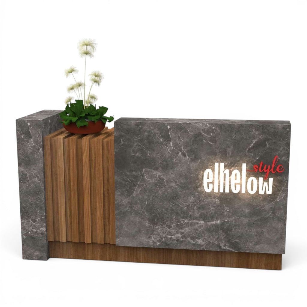 Crest Reception Counter – Reception Desk with Marble HPL Finish - Elhelow Style office furniture, image 1
