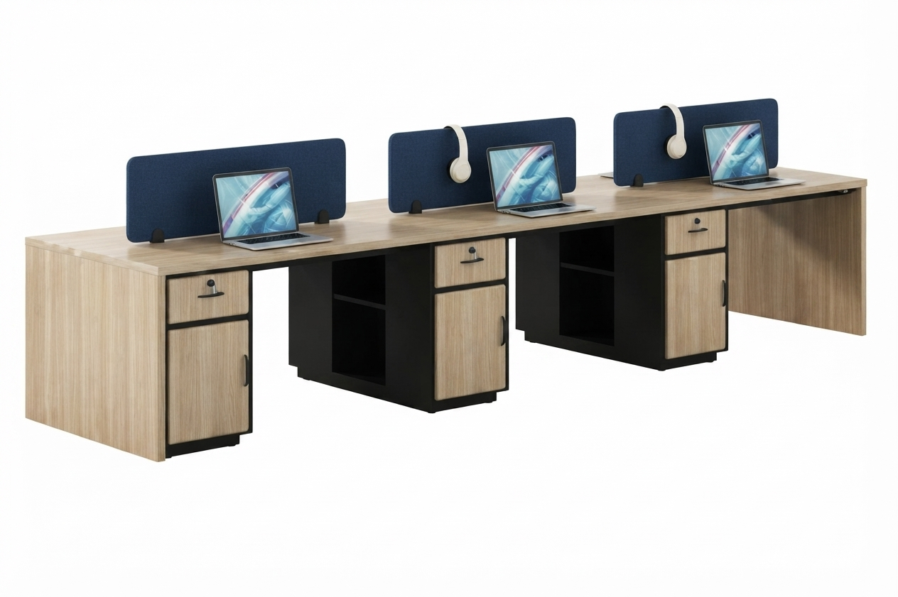 6-Person Workstation Desk And 6 Cluster
