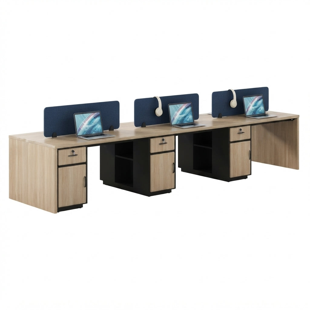 6-Person Workstation Desk And 6 Cluster