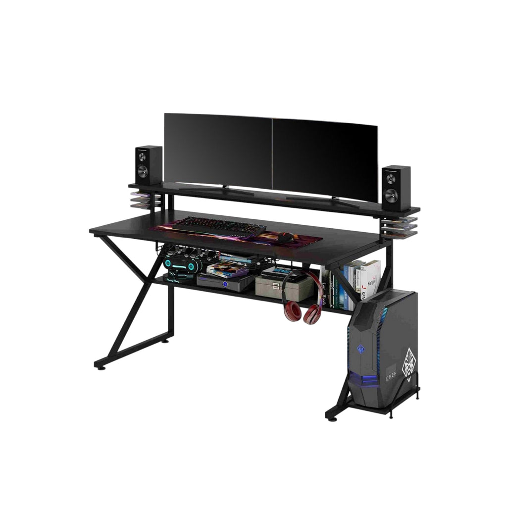 Premium Gaming Desk with Monitor Stand | Modern Multi-Tier PC Workstation