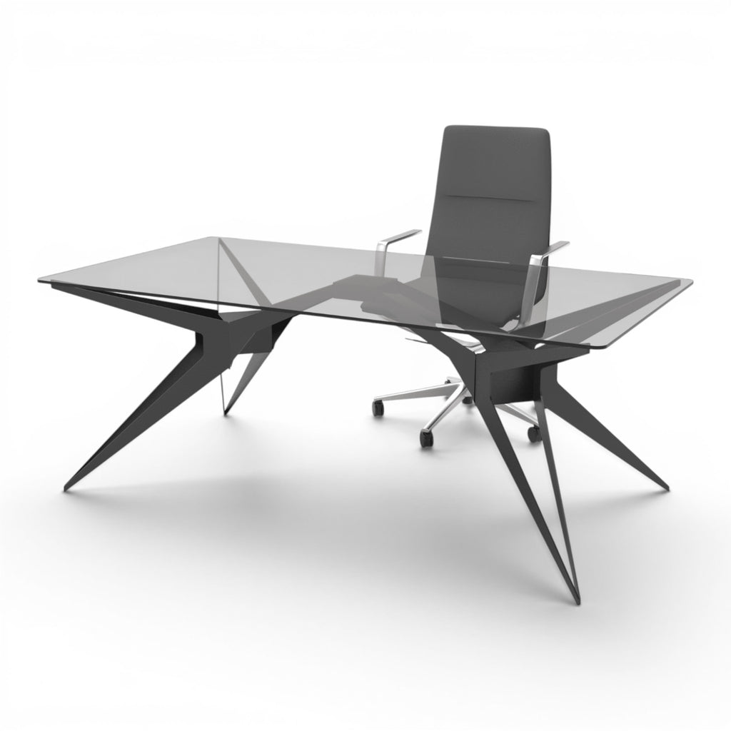 Spider Executive Desk Modern Glass & Metal Office Table - Elhelow Style office furniture, image 1