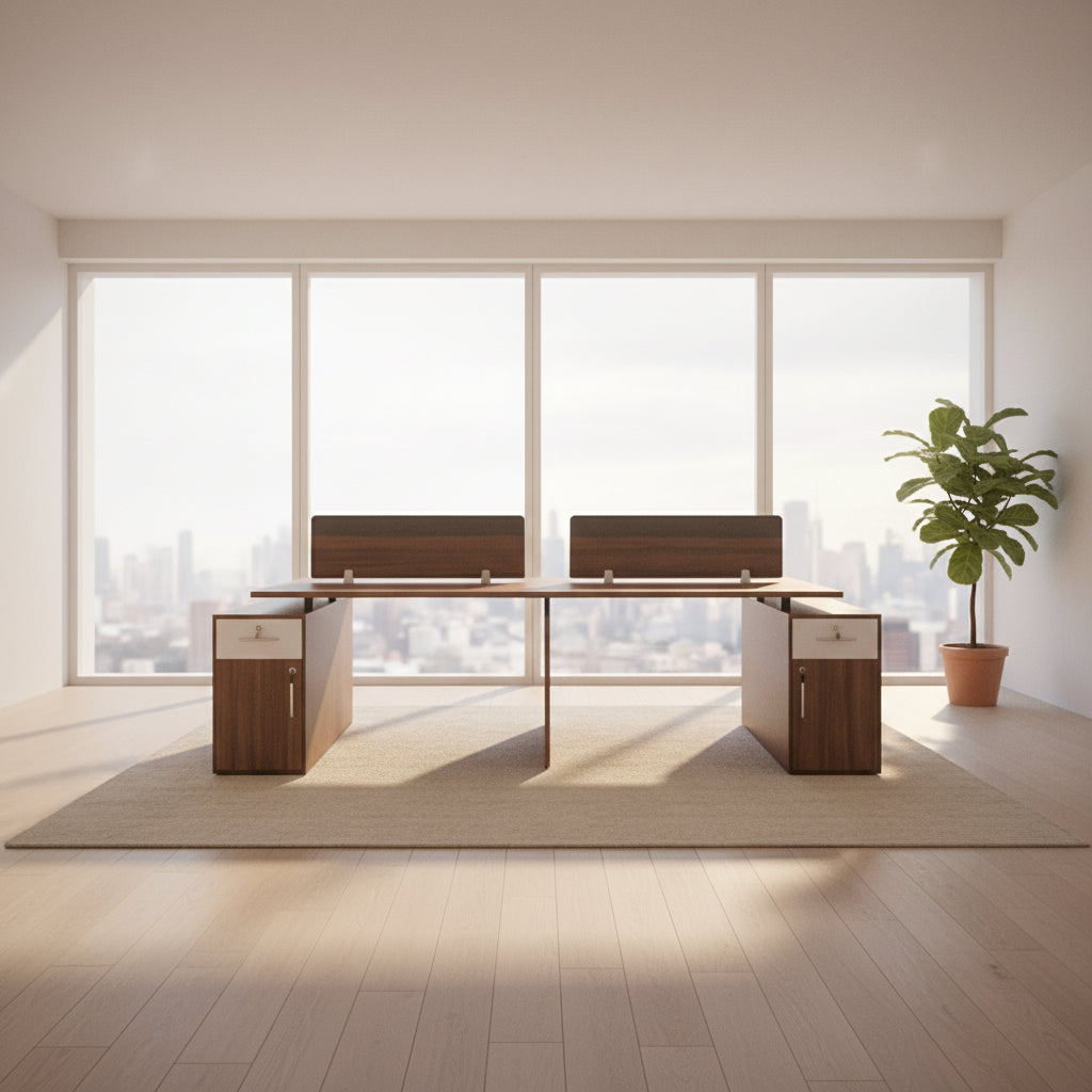 4-Person Workstation Desk And 4 Cluster - Elhelow Style office furniture, image 2