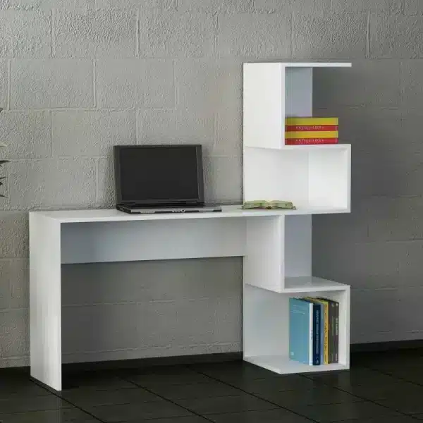 White Desk with Side Shelf