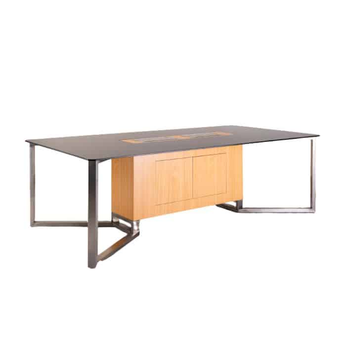 Meeting table with wooden storage compartment