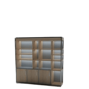 Wood Cabinet With Glass Doors-خزانة خشبية بأبواب زجاجية