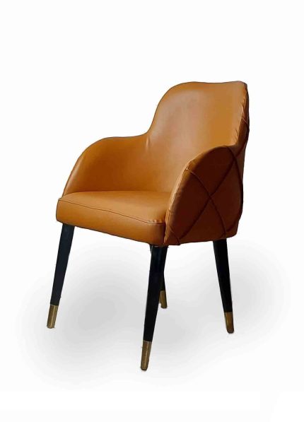 Nordic Style Leather Chair with Wood Legs.