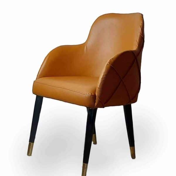 Nordic Style Leather Chair with Wood Legs.