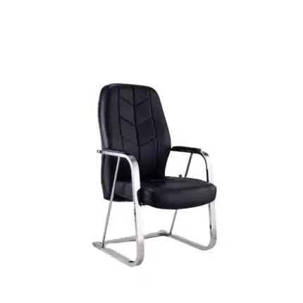 Fixed Black Leather Chair-كرسي انتظار جلد أسود ثابت