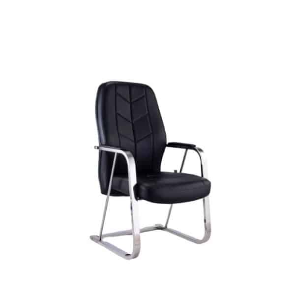 Fixed Black Leather Chair-كرسي انتظار جلد أسود ثابت