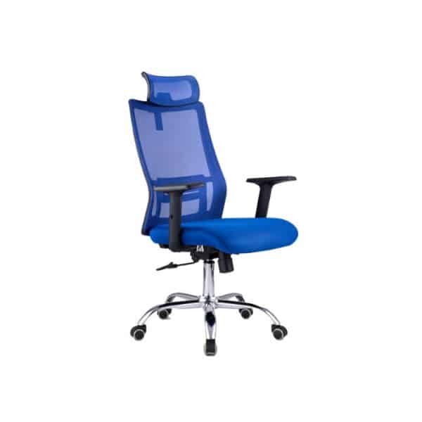 Blue Comfortable Computer Chair With Mesh Back-كرسي كمبيوتر مريح